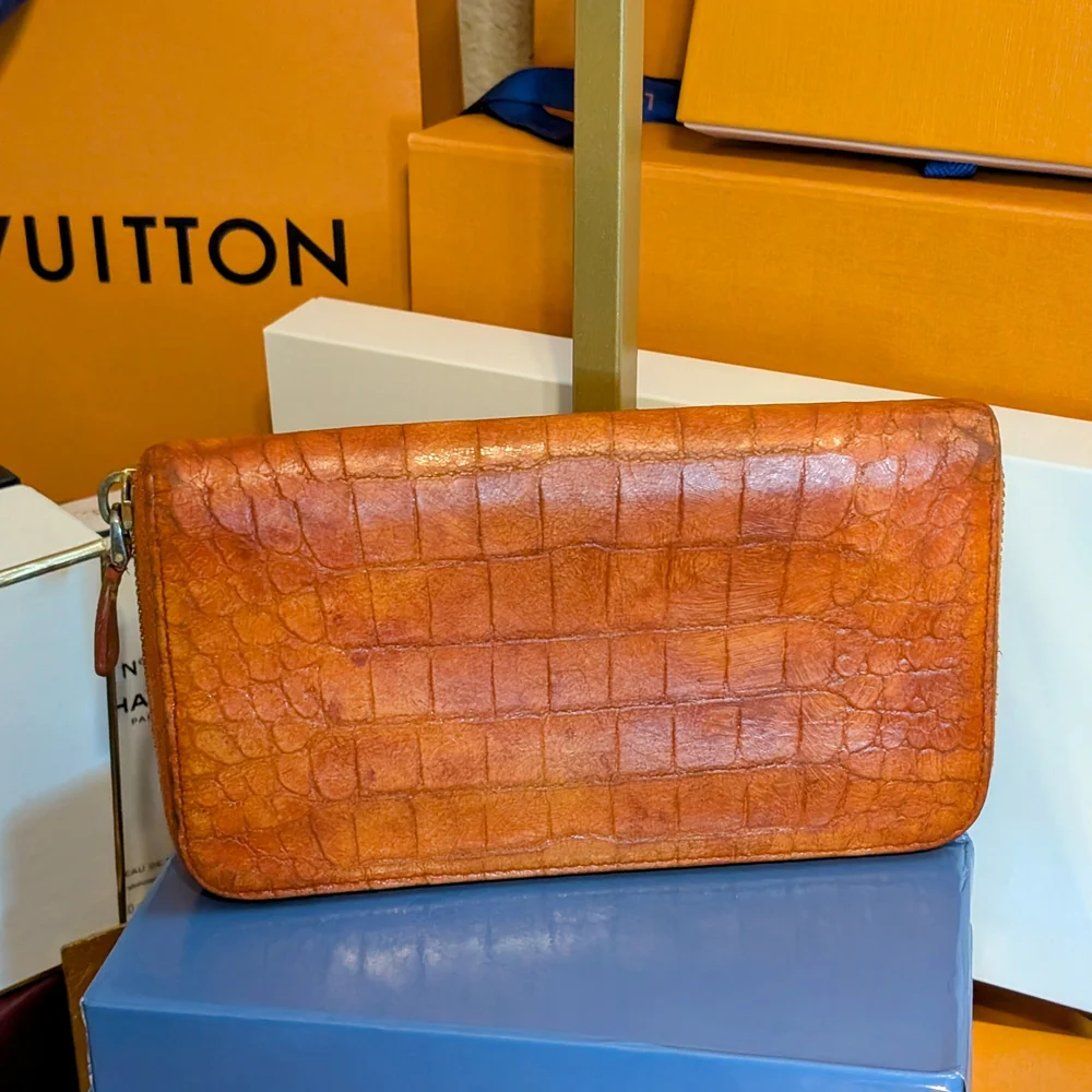 Miu Miu Orange Croc-Embossed Wallet